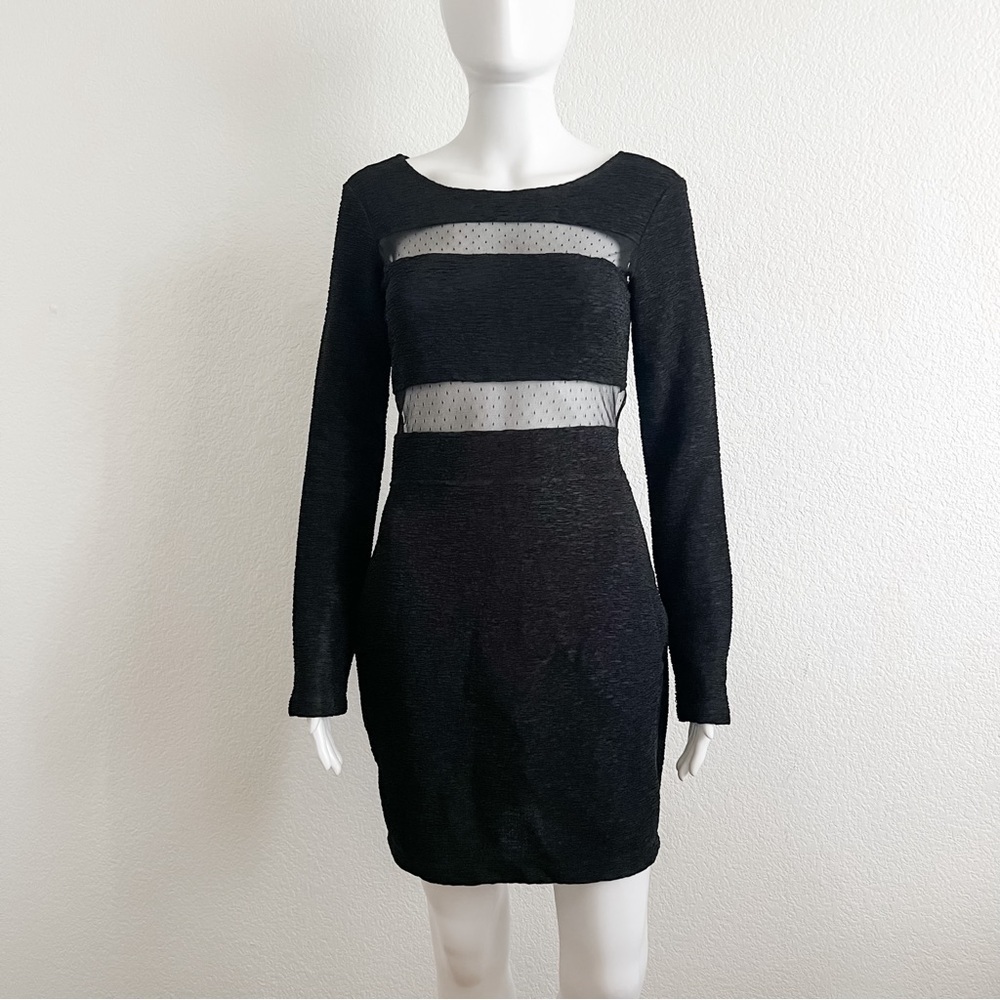 BCBGeneration Size 4 Black Dress Polka Dot Mesh Cutout Mini Dress